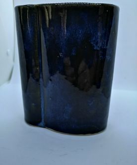 Vase i plade med blank blå/grøn